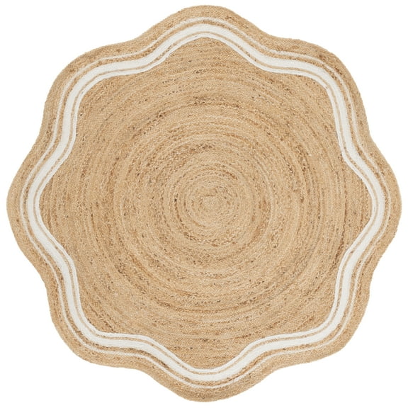 SAFAVIEH Natural Fiber Lidija Solid Area Rug, Natural/Bleach, 5' x 5' Scalloped