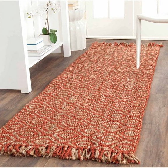 SAFAVIEH Natural Fiber Linden Geometric Jute Runner Rug, Rust, 2'6" x 14'