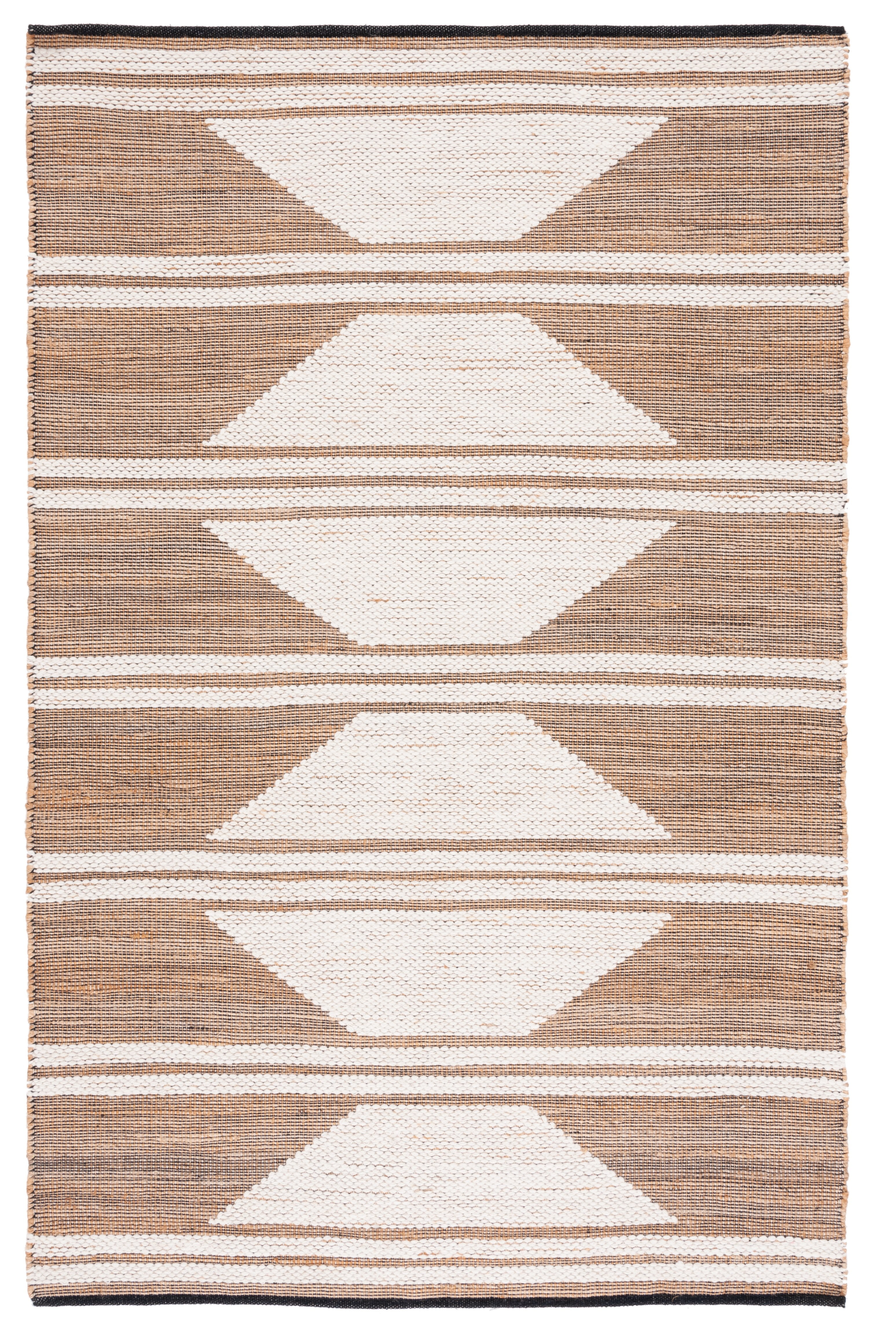 Ivory and Beige Geometric Hand-Knotted Wool Area Rug