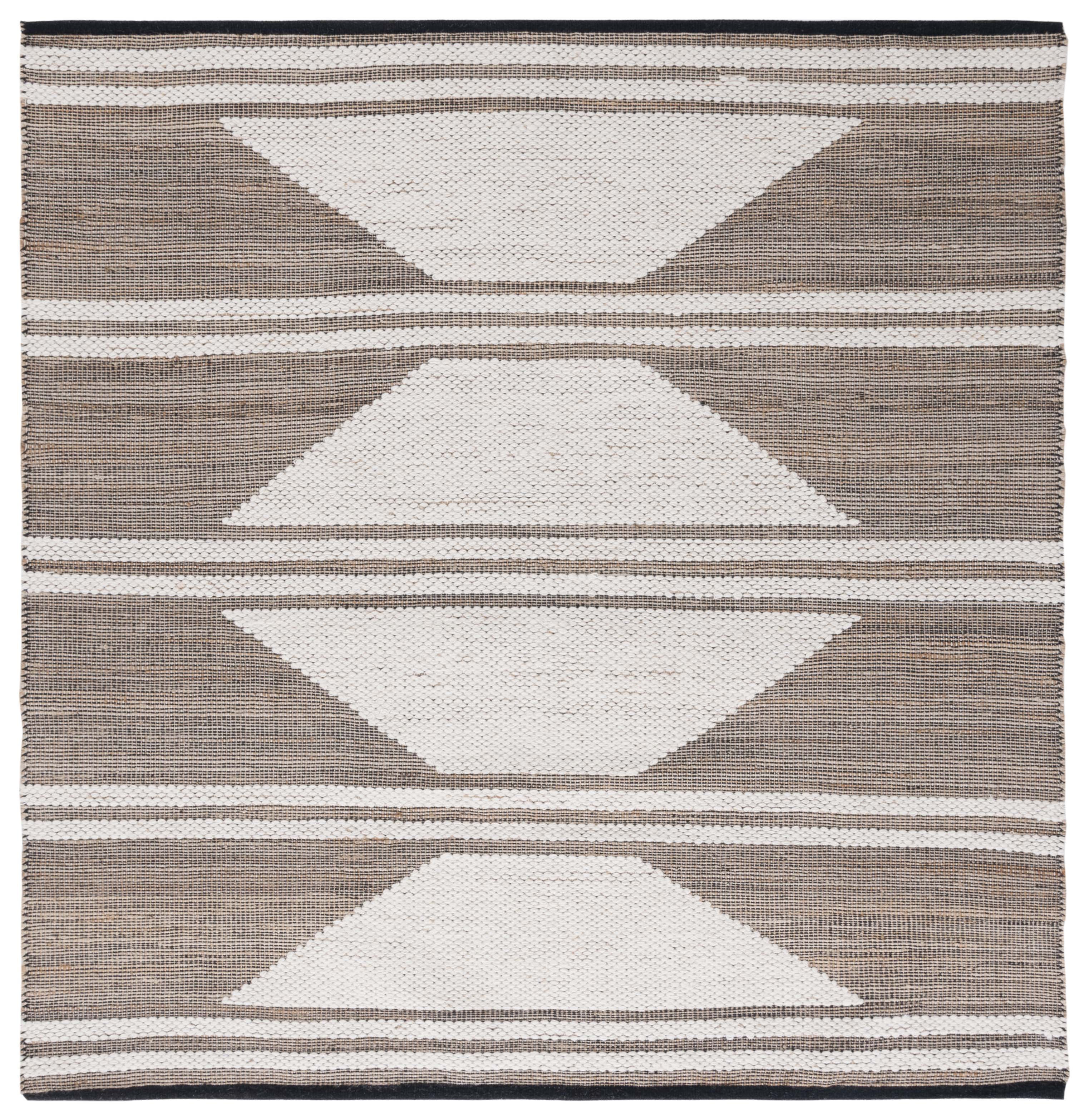 Ivory Hand-Knotted Wool and Cotton Square Area Rug, 6' x 6'
