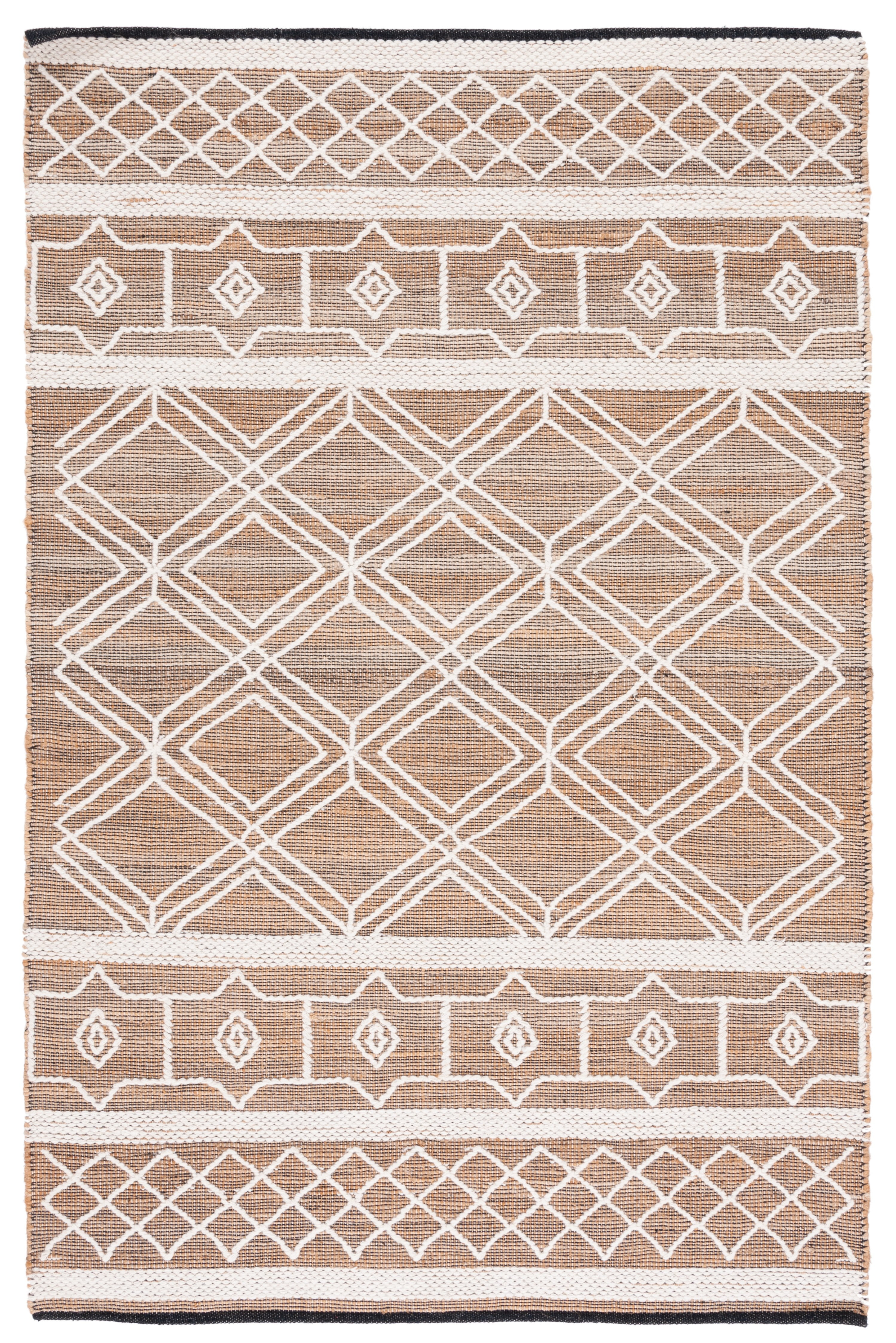 Ivory Geometric Handwoven Wool-Cotton Blend Rug - 3' x 5'