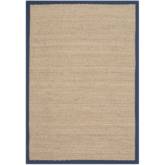SAFAVIEH Natural Fiber Maisy Solid Area Rug, Natural/Navy Blue, 5' x 8'