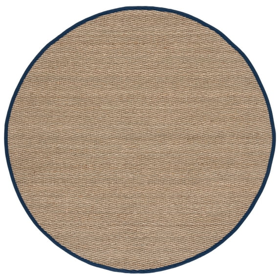 SAFAVIEH Natural Fiber Maisy Solid Area Rug, Natural/Navy Blue, 6' x 6' Round