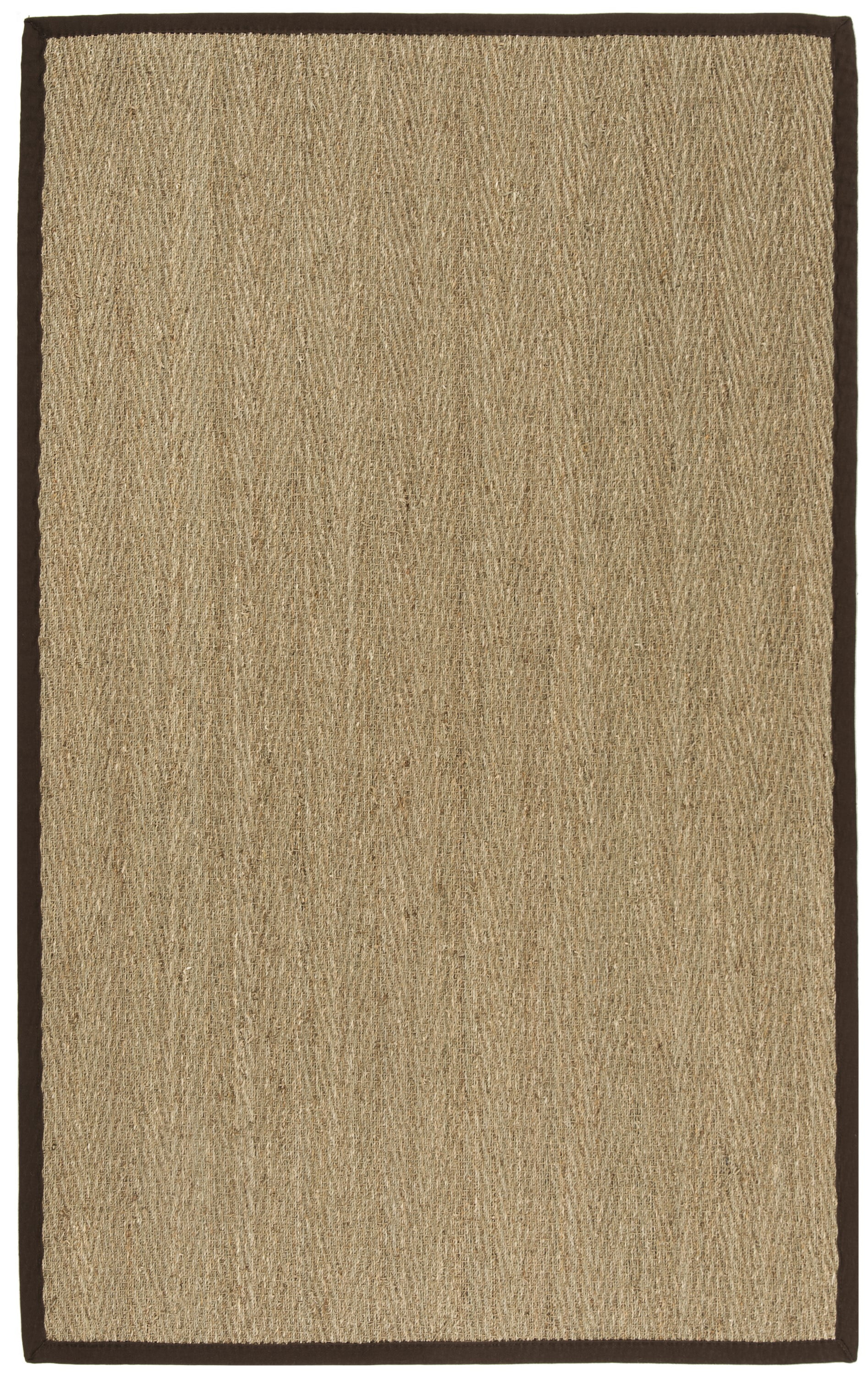 Natural Dark Brown Seagrass Area Rug with Border, 5' x 8'