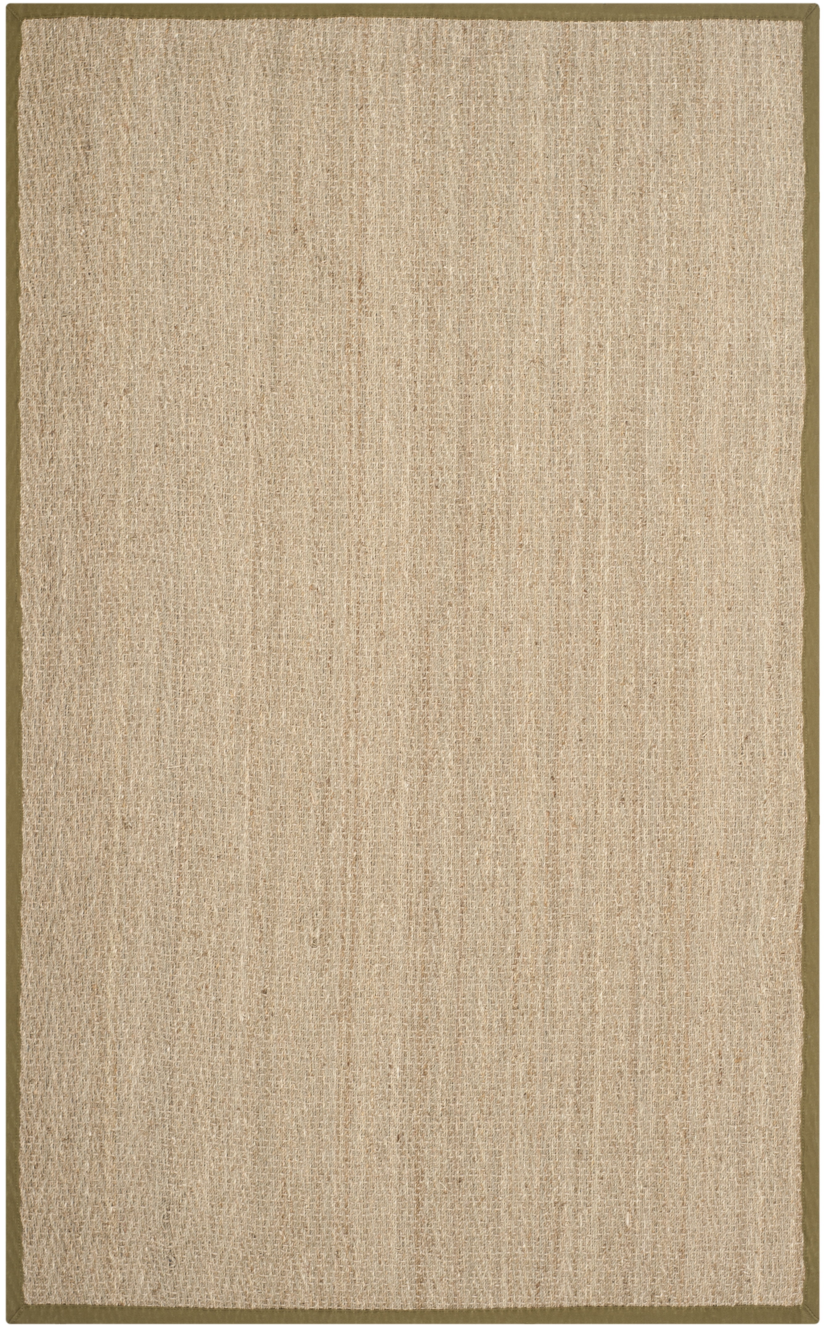 Natural Herringbone Seagrass Area Rug with Olive Border