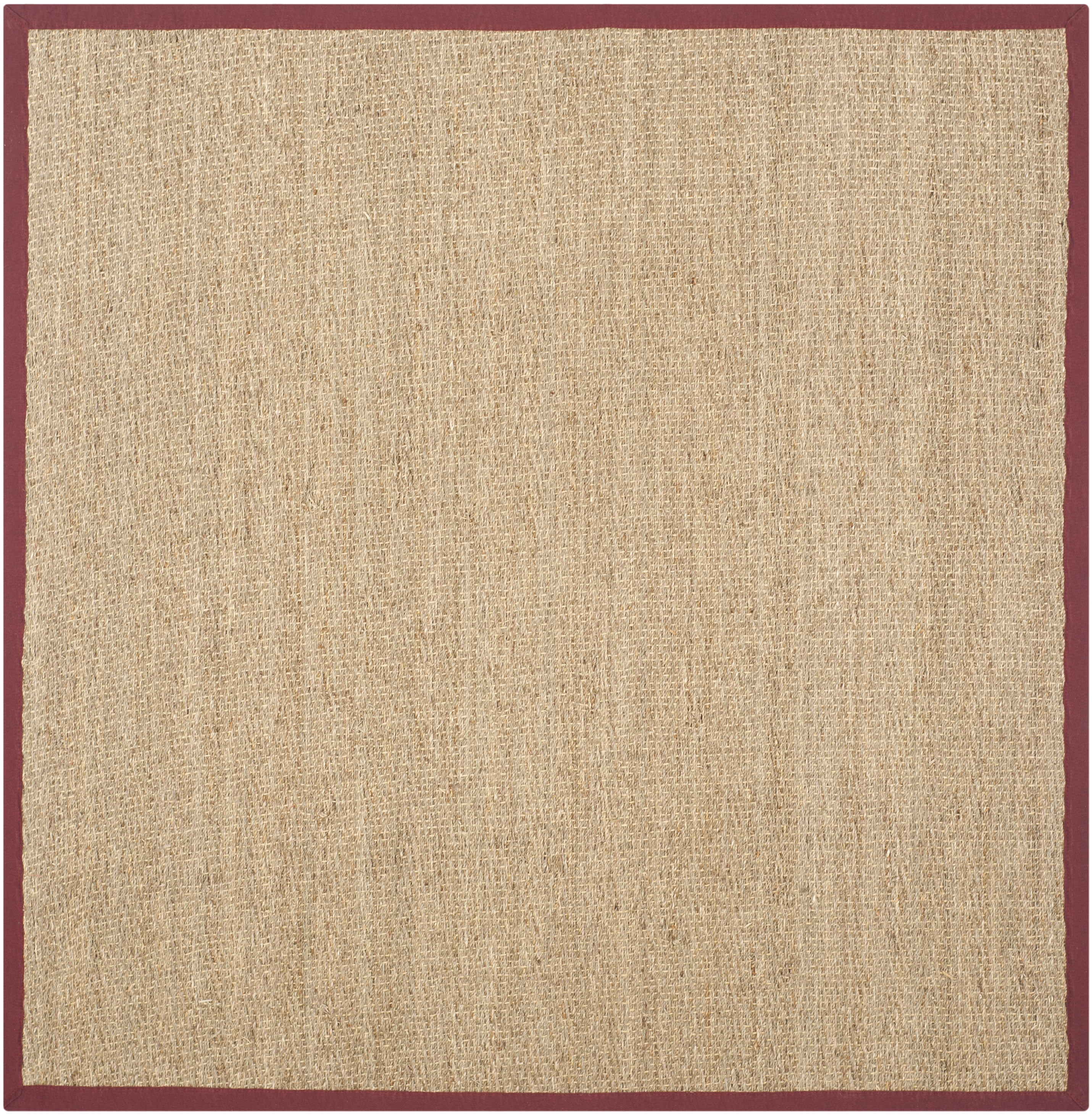 SAFAVIEH Natural Fiber Maisy Solid Area Rug, Natural/Burgundy Red, 6' x 6' Square