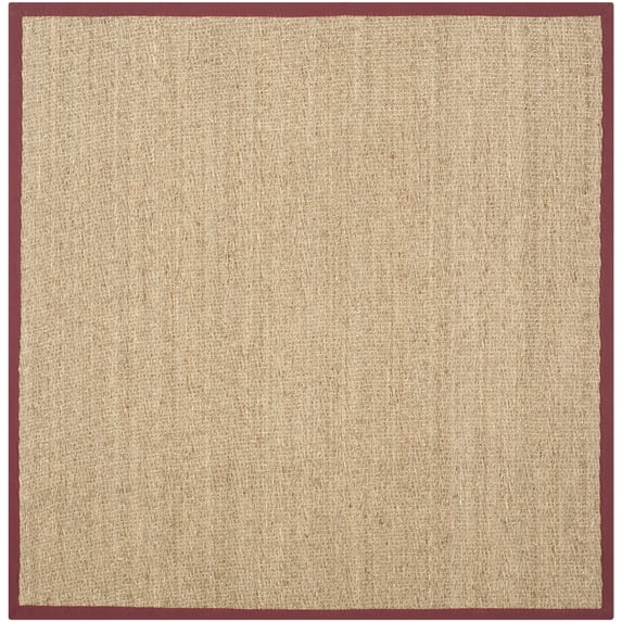 SAFAVIEH Natural Fiber Maisy Solid Area Rug, Natural/Burgundy Red, 6' x 6' Square