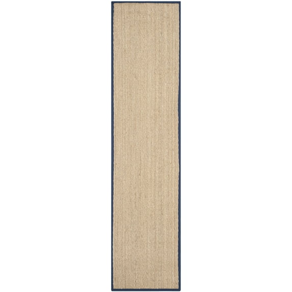 SAFAVIEH Natural Fiber Maisy Solid Runner Rug, Natural/Navy Blue, 2'6" x 12'