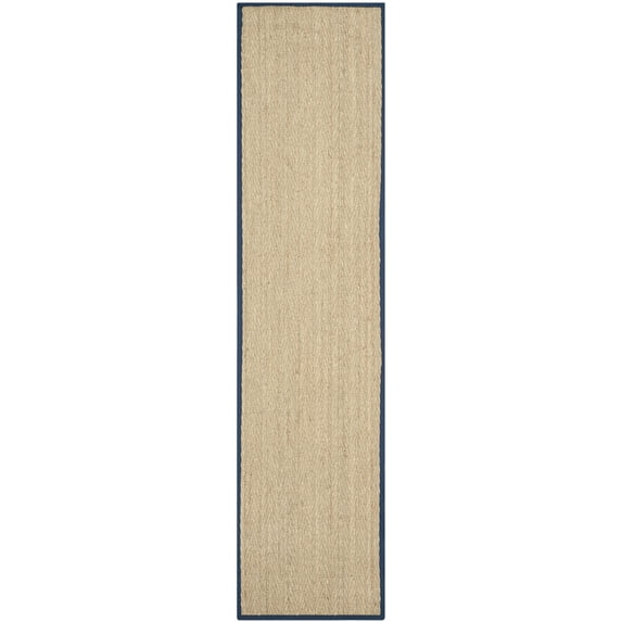 SAFAVIEH Natural Fiber Maisy Solid Runner Rug, Natural/Navy Blue, 2'6" x 16'