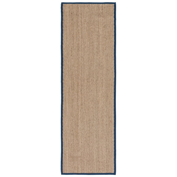 SAFAVIEH Natural Fiber Maisy Solid Runner Rug, Natural/Navy Blue, 2'6" x 8'
