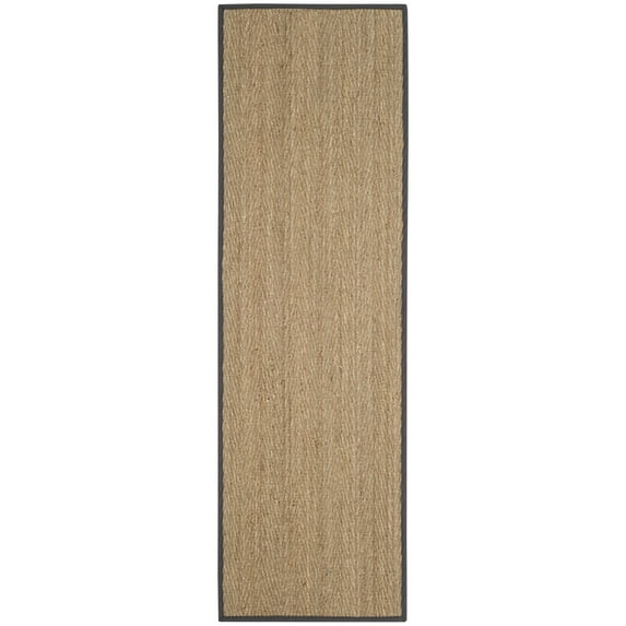 SAFAVIEH Natural Fiber Maisy Solid Runner Rug, Natural/Dark Grey, 2'6" x 8'