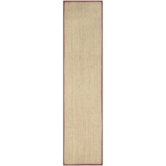 SAFAVIEH Natural Fiber Maisy Solid Runner Rug, Natural/Burgundy Red, 2'6" x 16'