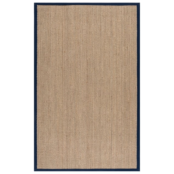 SAFAVIEH Natural Fiber Maksim Border Area Rug, Natural/Navy Blue, 4' x 6'