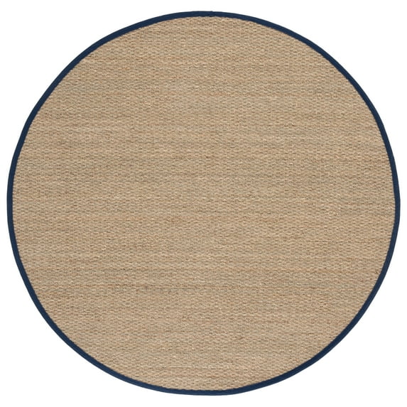 SAFAVIEH Natural Fiber Maksim Border Area Rug, Natural/Navy Blue, 6' x 6' Round