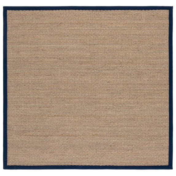 SAFAVIEH Natural Fiber Maksim Border Area Rug, Natural/Navy Blue, 6' x 6' Square