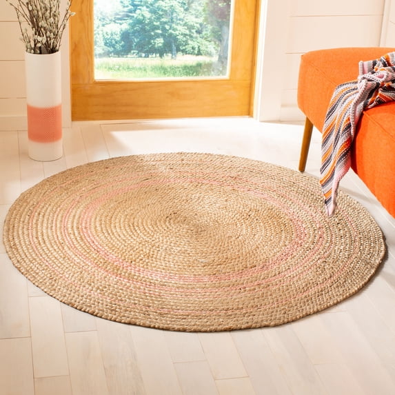 SAFAVIEH Natural Fiber Malandra Geometric Jute Area Rug, Pink, 4' x 4' Round