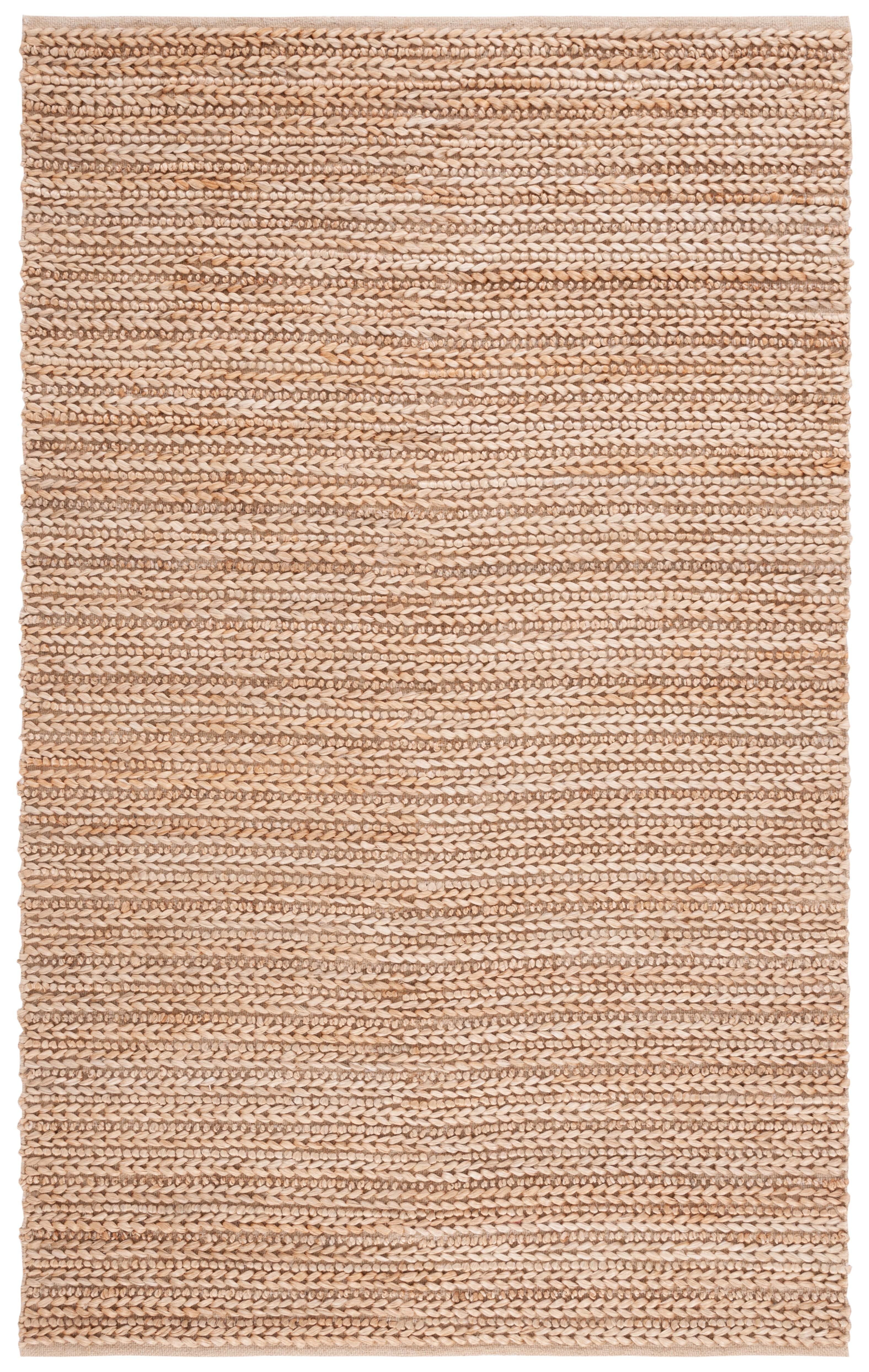 Natural Beige Handwoven Cotton and Jute Area Rug, 5' x 8'