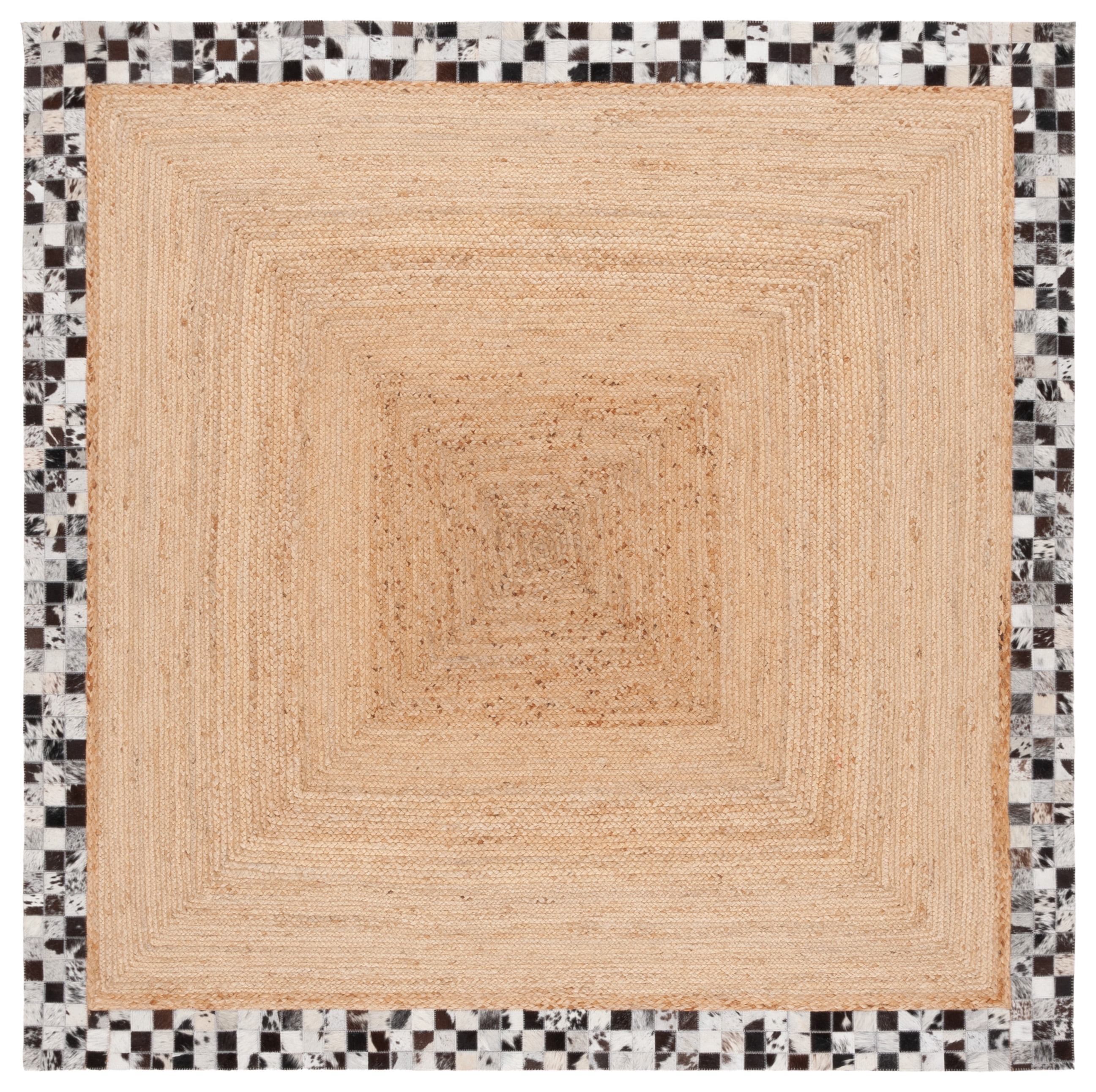 SAFAVIEH Natural Fiber Micah Bordered Area Rug, Natural/Grey, 6' x 6' Square
