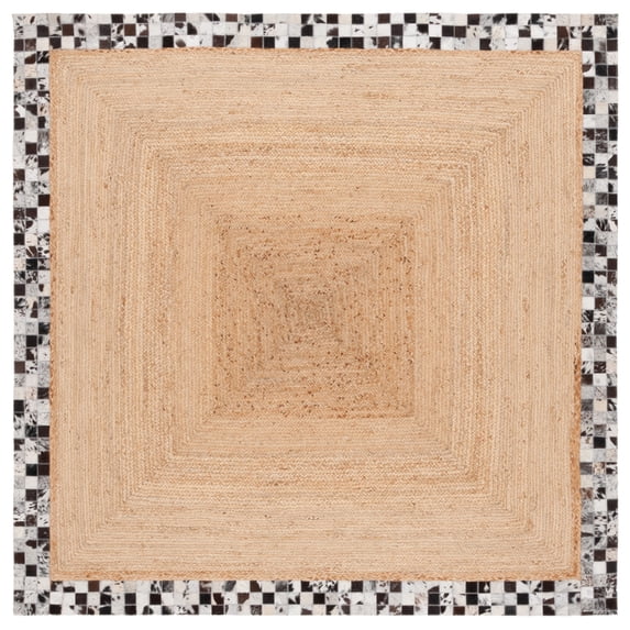 SAFAVIEH Natural Fiber Micah Bordered Area Rug, Natural/Grey, 6' x 6' Square