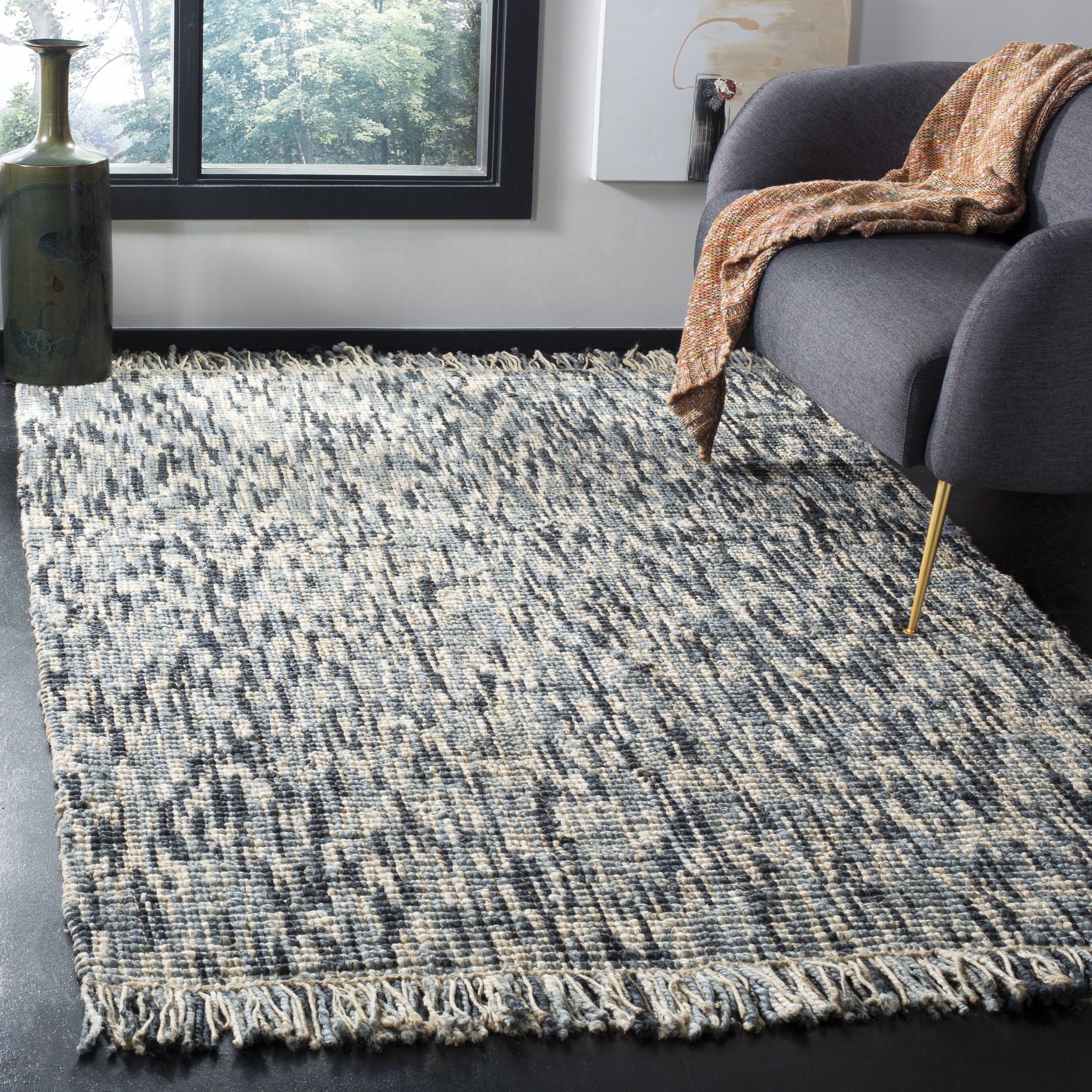 SAFAVIEH Natural Fiber Michayla Abstract Jute Area Rug, Blue/Ivory, 6' x 9'
