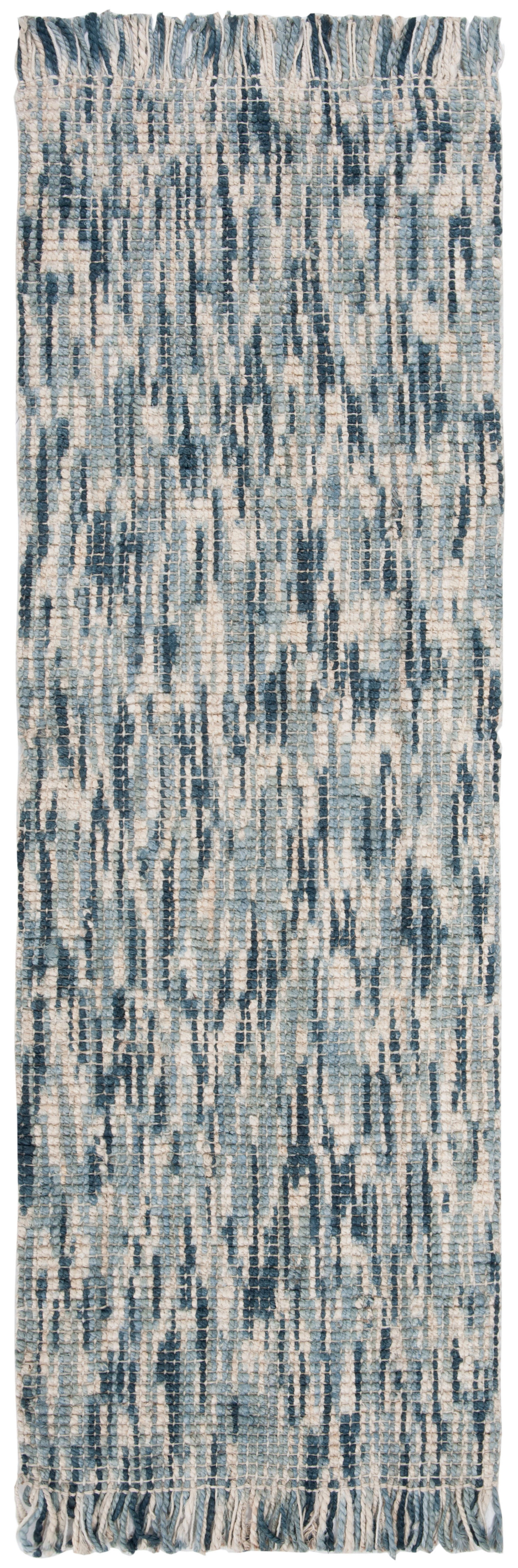 SAFAVIEH Natural Fiber Michayla Abstract Jute Runner Rug, Blue/Ivory, 2'6" x 8'