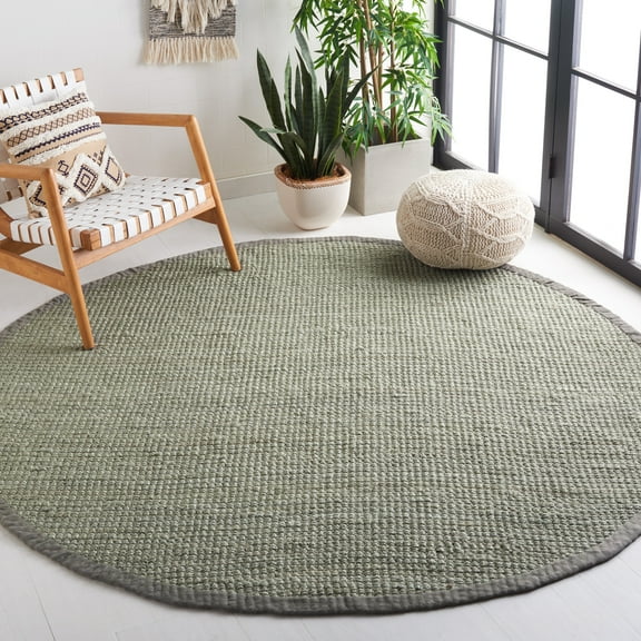 SAFAVIEH Natural Fiber Milica Solid Area Rug, Green/Gray, 4' x 4' Round - Scandinavian Design, Green & Grey, Jute, Hand Woven Pattern, Ideal for Entryway, Kitchen, Living Room, Office