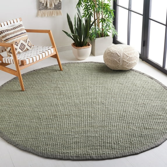 SAFAVIEH Natural Fiber Milica Solid Area Rug, Green/Gray, 5' x 5' Round