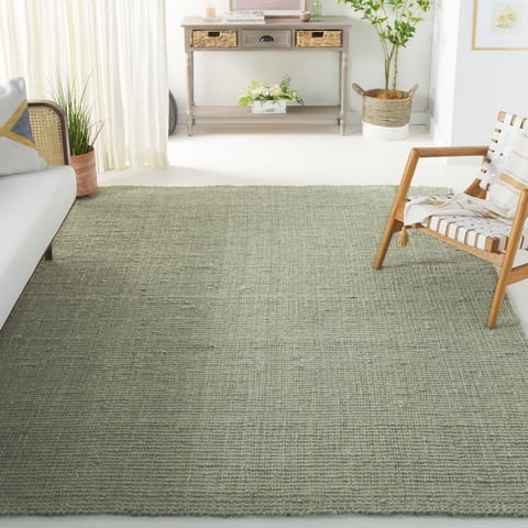 SAFAVIEH Natural Fiber Milica Solid Area Rug, Green/Gray, 9' x 12' - Large - Scandinavian Design, Green & Grey, Jute, Hand Woven Pattern, Ideal for Entryway, Kitchen, Living Room, Office