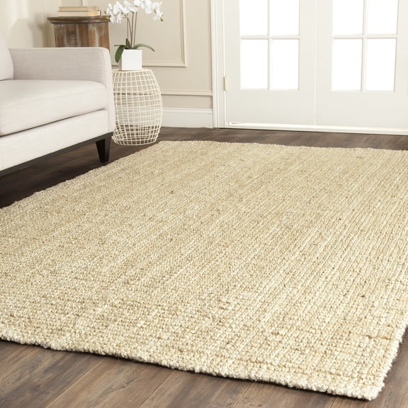 SAFAVIEH Natural Fiber Milica Solid Area Rug, Ivory, 7' x 7' Square - Scandinavian Design, Ivory, Jute, Hand Woven Pattern, Ideal for Entryway, Kitchen, Living Room, Office