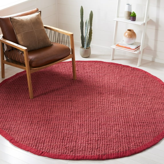 SAFAVIEH Natural Fiber Milica Solid Area Rug, Red, 7' x 7' Round - Scandinavian Design, Red, Jute, Hand Woven Pattern, Ideal for Entryway, Kitchen, Living Room, Office