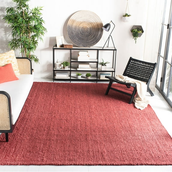 SAFAVIEH Natural Fiber Milica Solid Area Rug, Red, 7' x 7' Square - Scandinavian Design, Red, Jute, Hand Woven Pattern, Ideal for Entryway, Kitchen, Living Room, Office