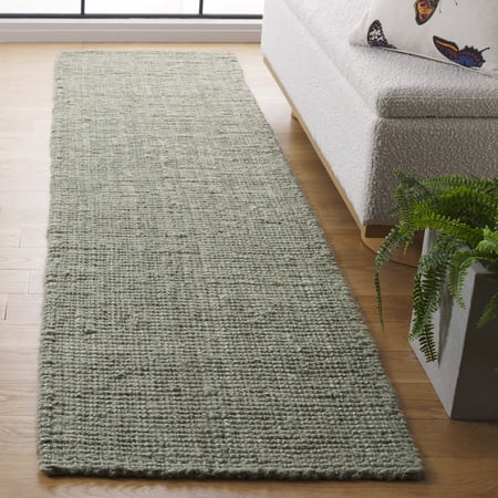 SAFAVIEH Natural Fiber Milica Solid Runner Rug, Green/Gray, 2'3" x 11' - Scandinavian Design, Green & Grey, Jute, Hand Woven Pattern, Ideal for Entryway, Kitchen, Living Room, Office, Hallway