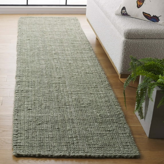 SAFAVIEH Natural Fiber Milica Solid Runner Rug, Green/Gray, 2'3" x 15' - Scandinavian Design, Green & Grey, Jute, Hand Woven Pattern, Ideal for Entryway, Kitchen, Living Room, Office, Hallway