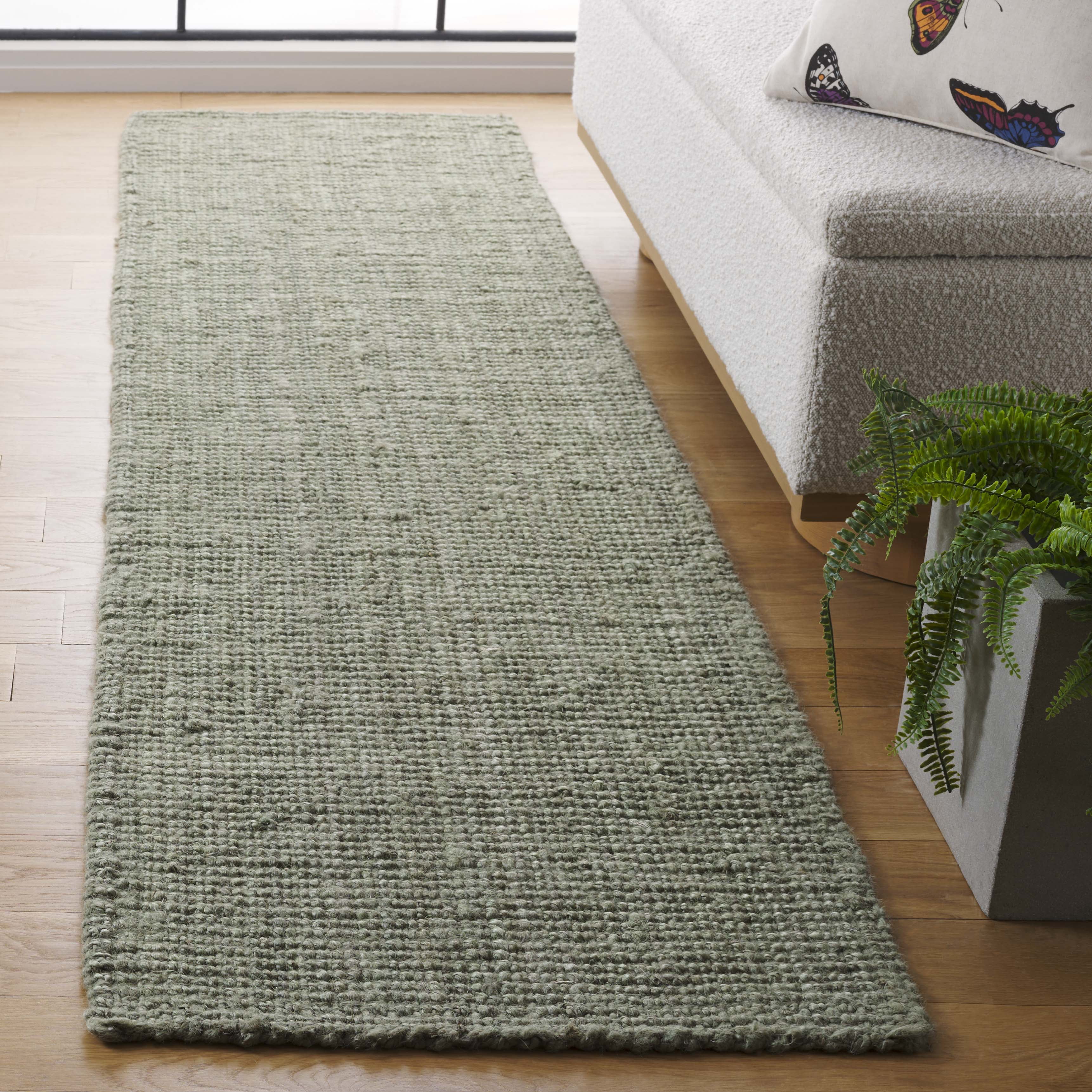 SAFAVIEH Natural Fiber Milica Solid Runner Rug, Green/Gray, 2'3" x 21' - Scandinavian Design, Green & Grey, Jute, Hand Woven Pattern, Ideal for Entryway, Kitchen, Living Room, Office, Hallway