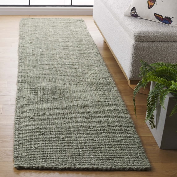 SAFAVIEH Natural Fiber Milica Solid Runner Rug, Green/Gray, 2'3" x 21' - Scandinavian Design, Green & Grey, Jute, Hand Woven Pattern, Ideal for Entryway, Kitchen, Living Room, Office, Hallway