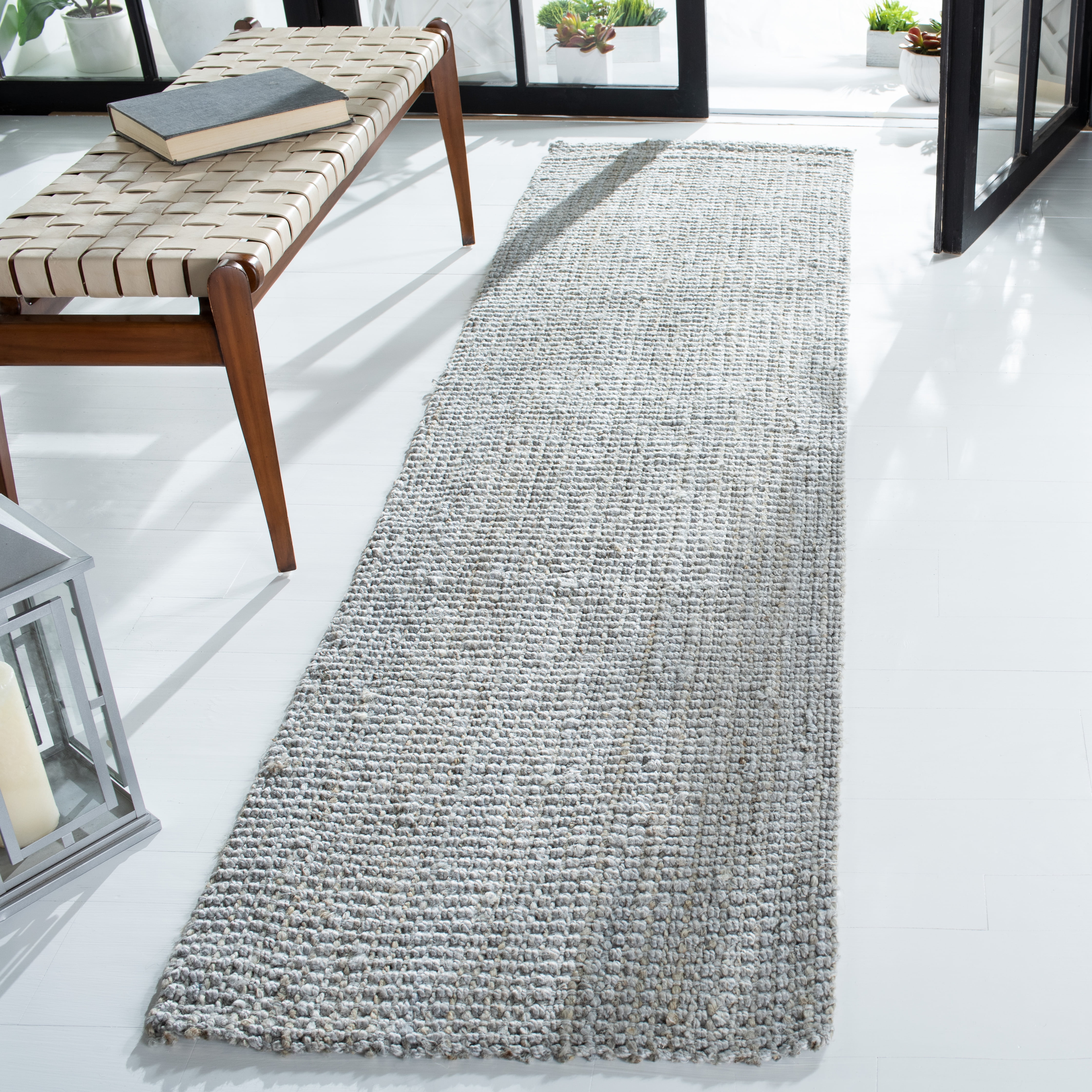 SAFAVIEH Natural Fiber Milica Solid Runner Rug, Gray, 2'3" x 11' - Scandinavian Design, Grey, Jute, Hand Woven Pattern, Ideal for Entryway, Kitchen, Living Room, Office, Hallway