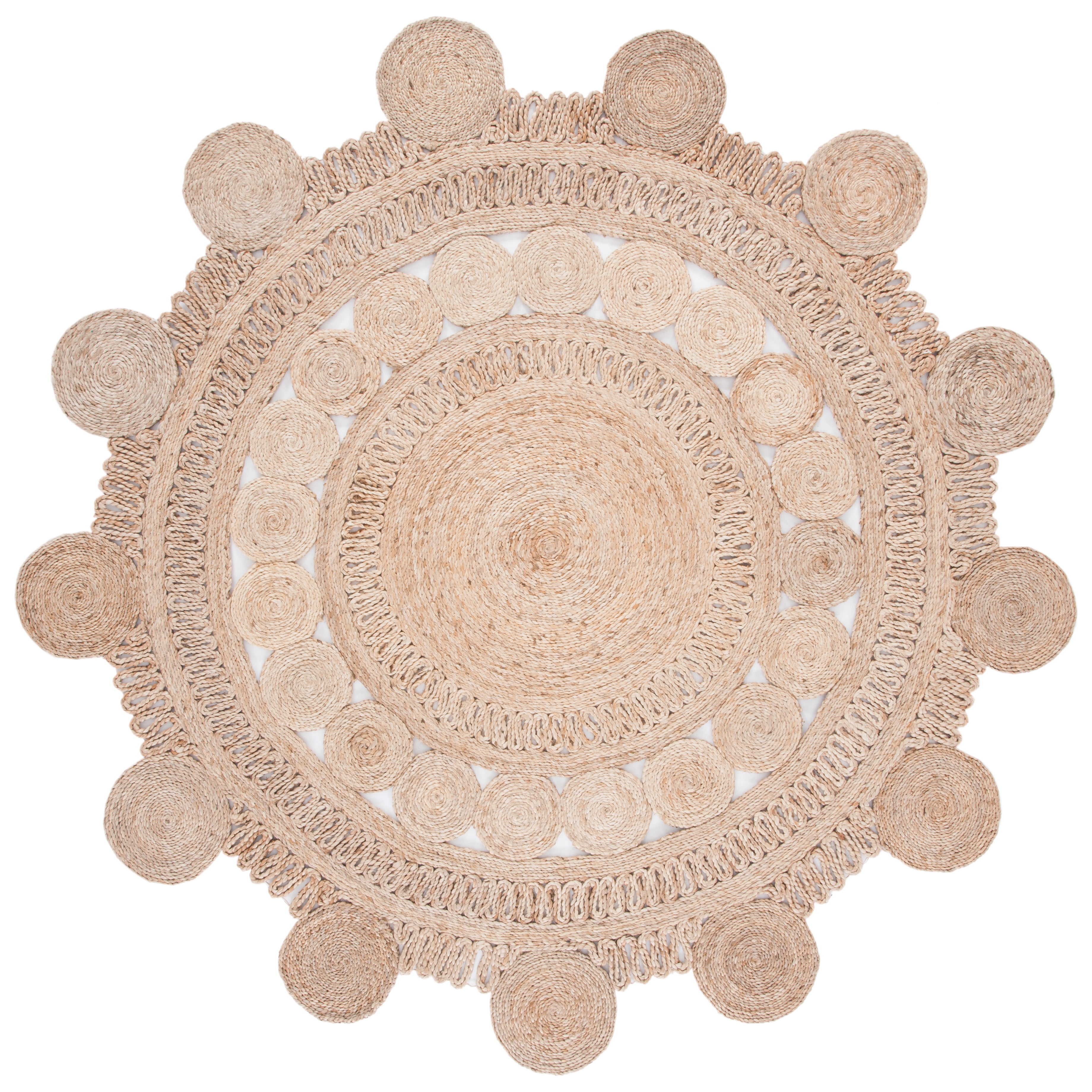 SAFAVIEH Natural Fiber Miraj Geometric Area Rug, Natural, 9' x 9' Round