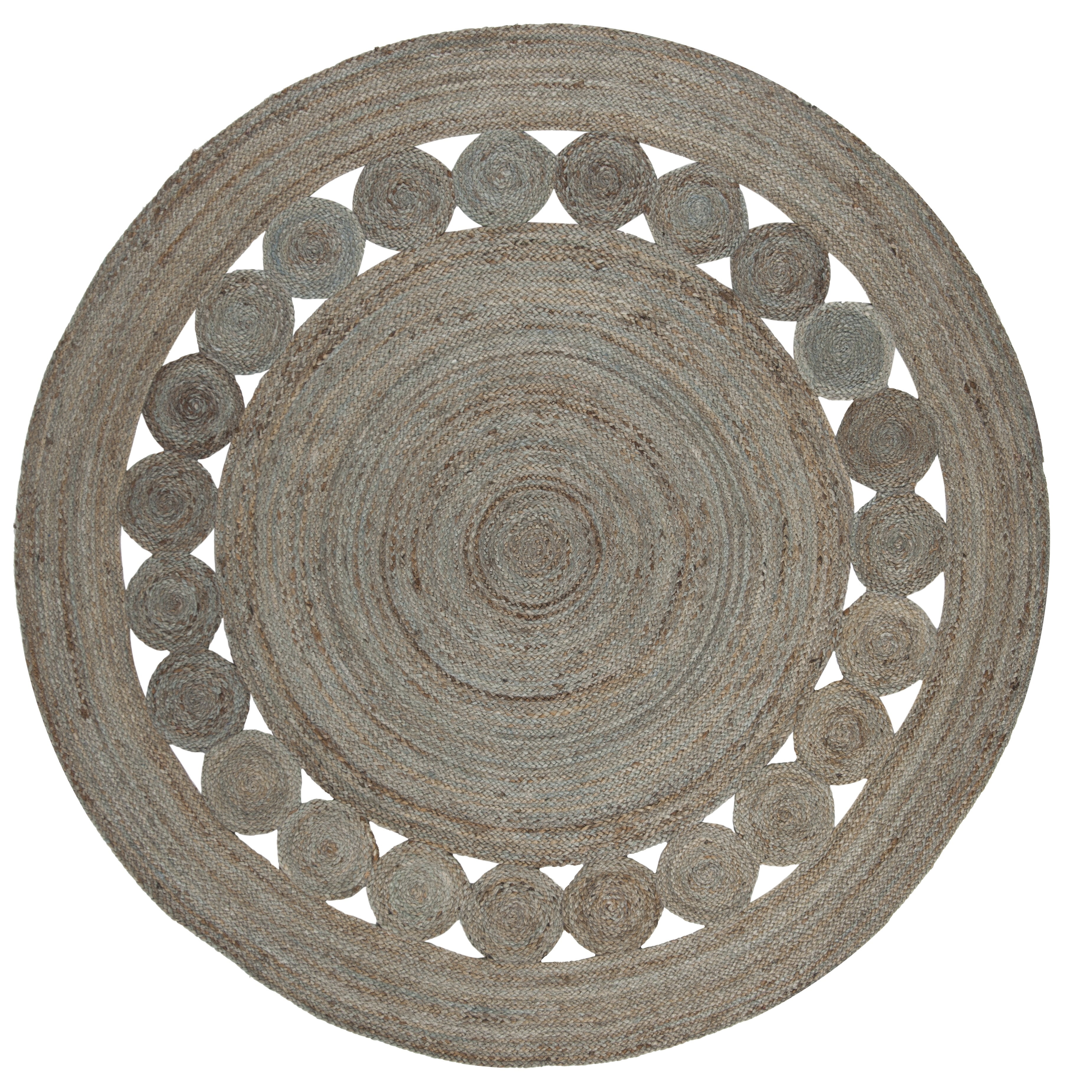 Hand-Knotted Boho Charm Gray Jute 6'6" Round Area Rug