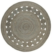 SAFAVIEH Natural Fiber Morgan Braided Jute Area Rug, Grey, 6'6" x 6'6" Round