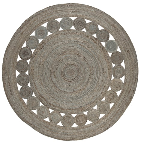 SAFAVIEH Natural Fiber Morgan Braided Jute Area Rug, Grey, 6'6" x 6'6" Round