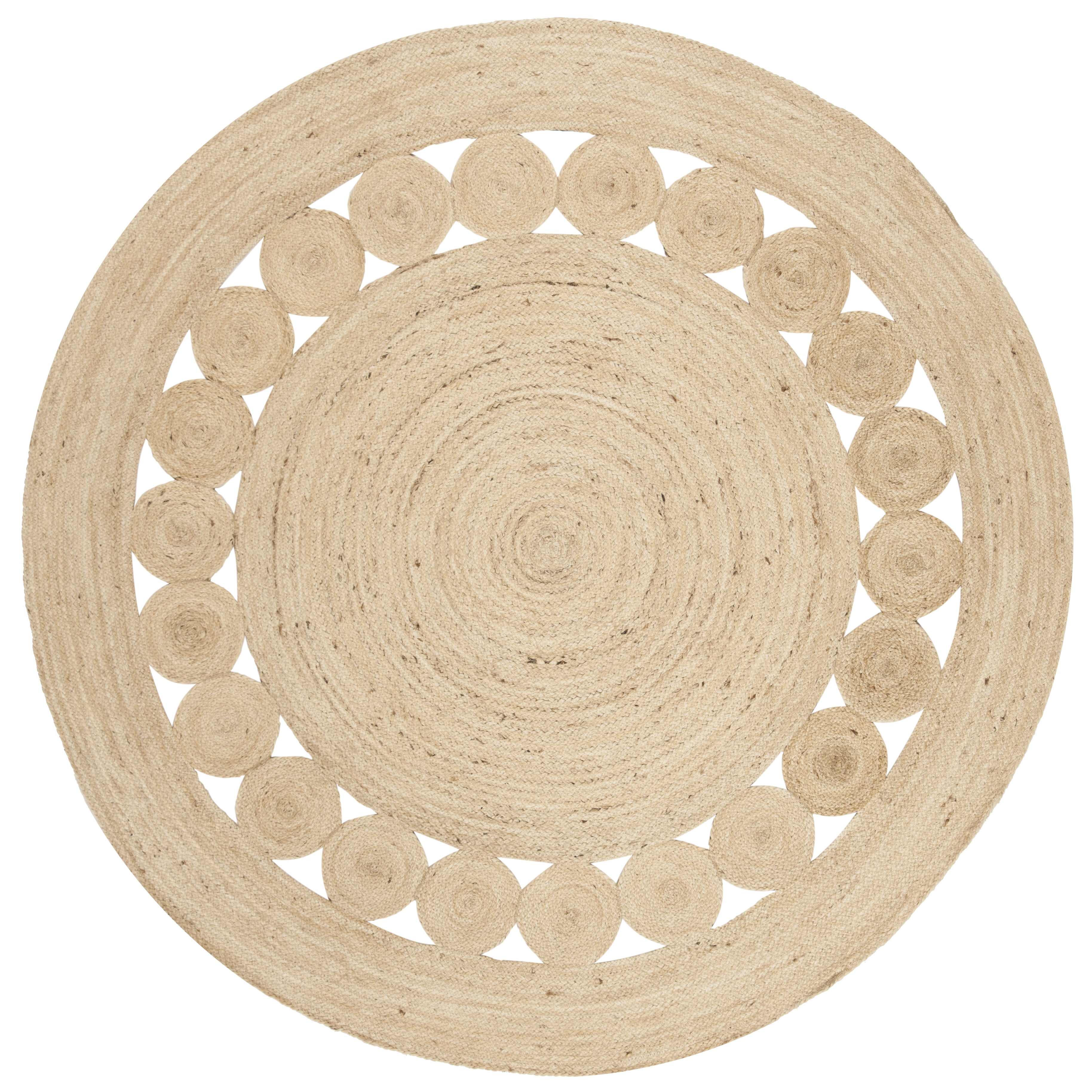 Hand-Knotted Ivory Boho Charm Jute 6'6" Round Area Rug
