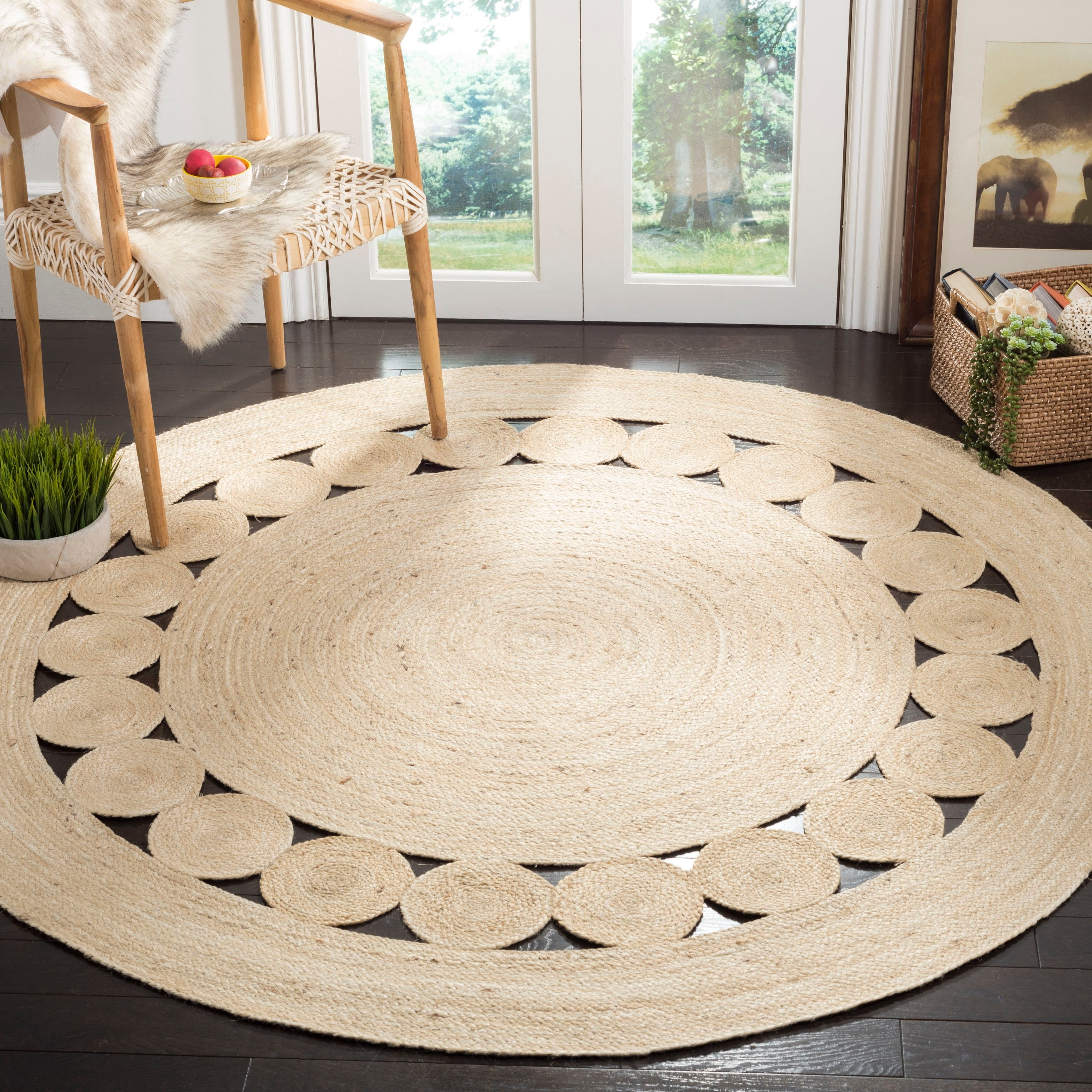 Hand-Knotted Ivory Boho Charm Jute 6'6" Round Area Rug