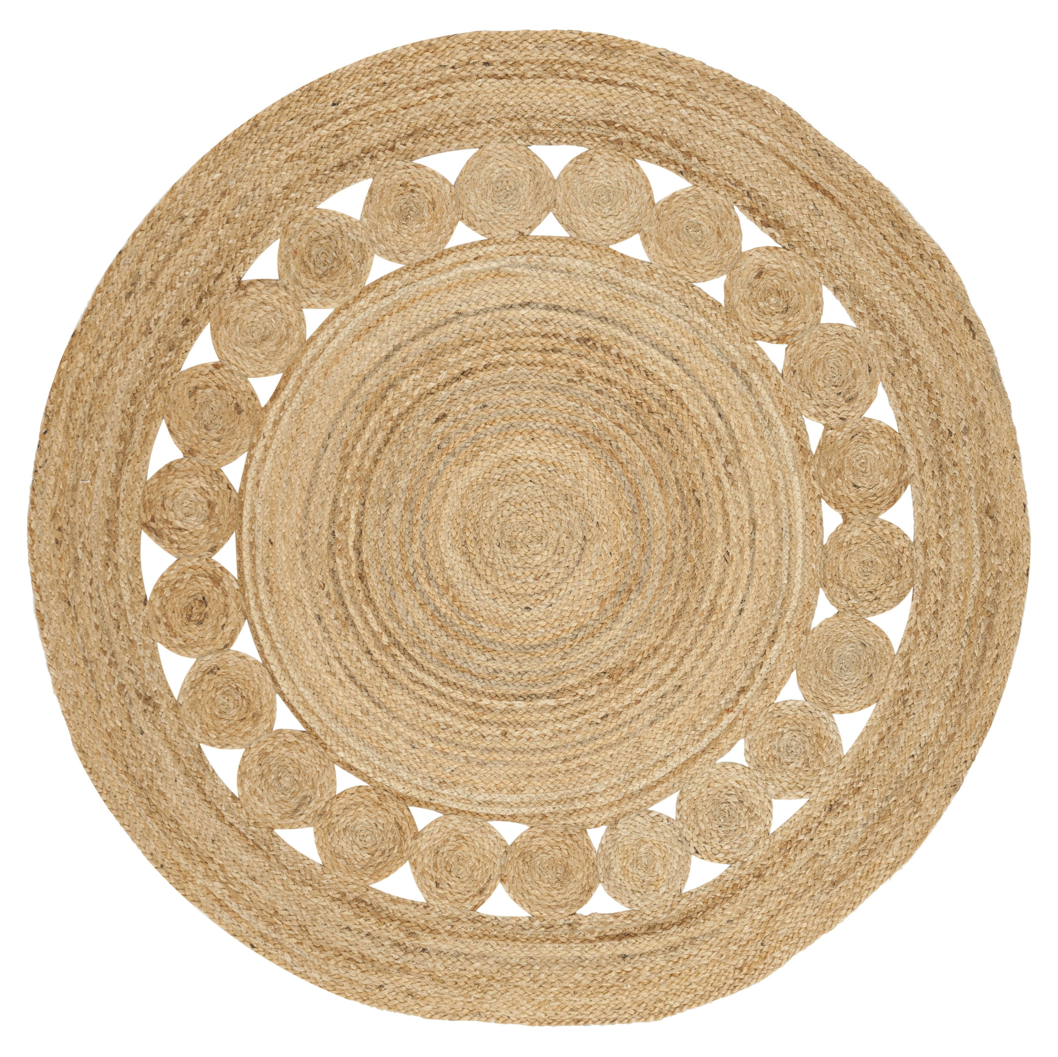 Handmade Natural Jute Round Rug with Intricate Design