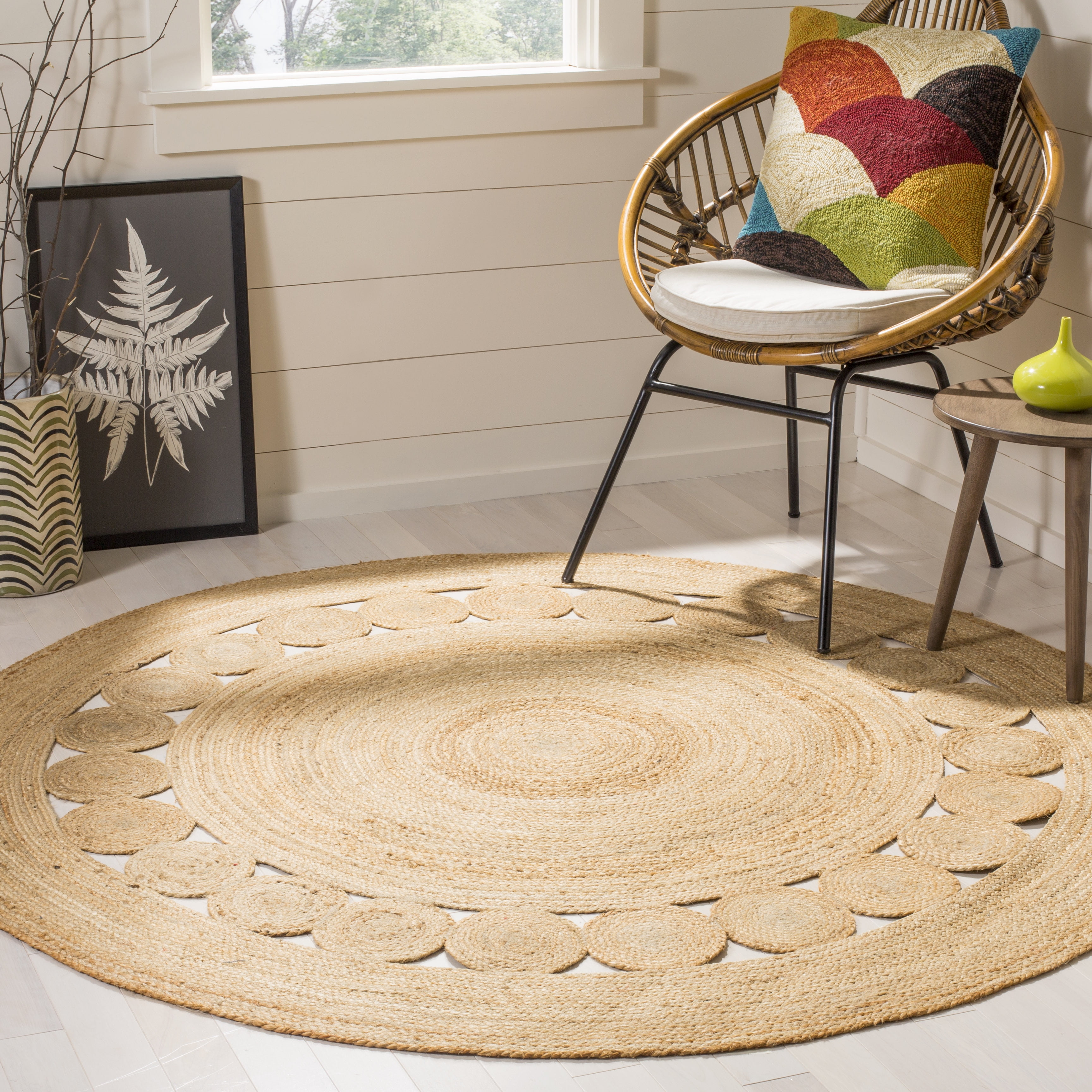 Handmade Boho Charm Round Jute Area Rug - 8' Black