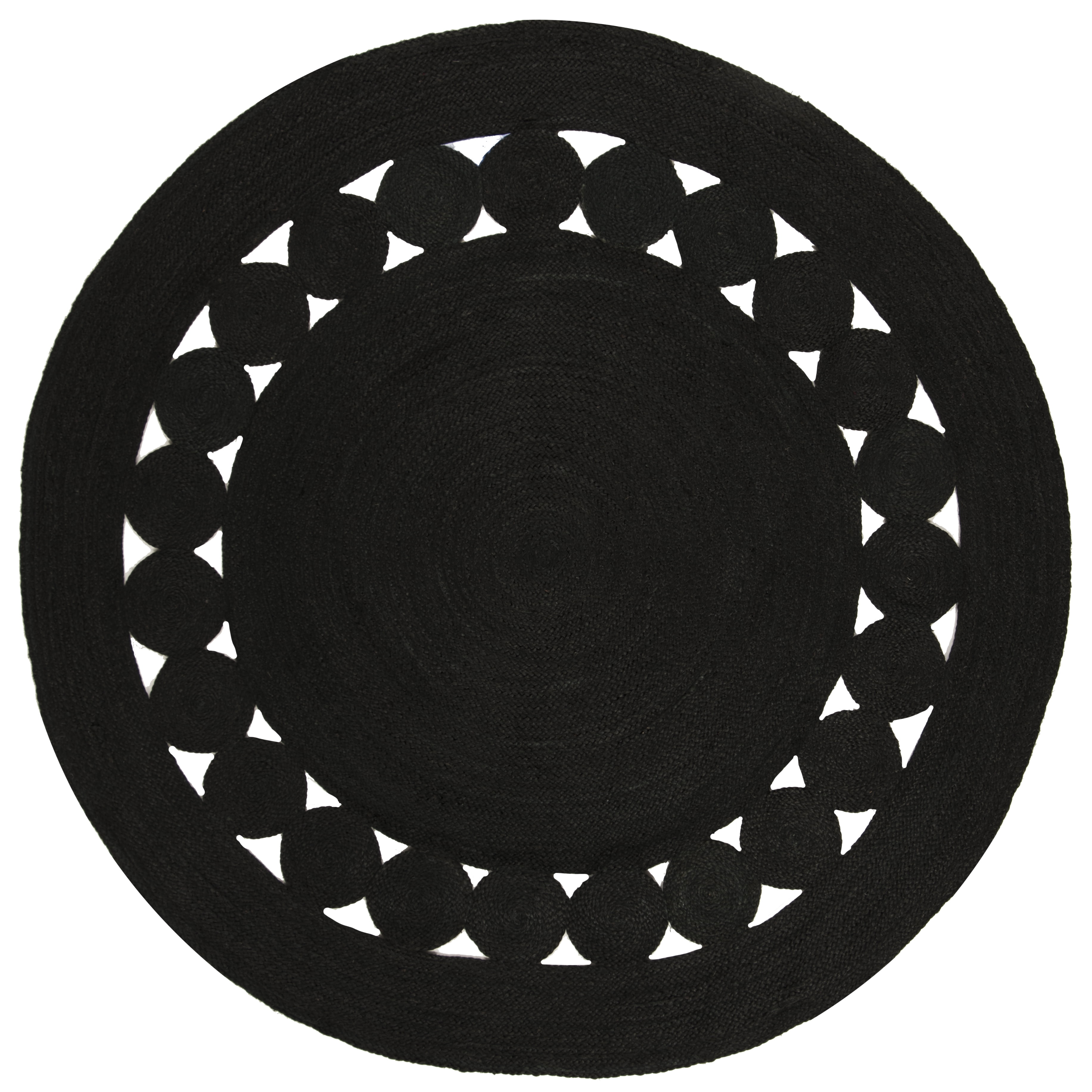 Handmade Black Braided Jute Round Area Rug