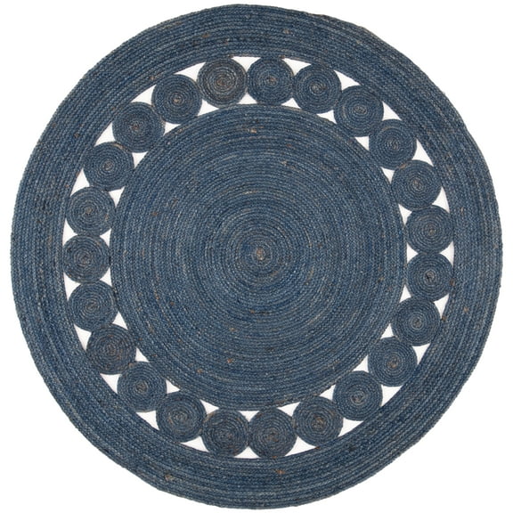 SAFAVIEH Natural Fiber Morgan Solid Area Rug, Navy, 5' x 5' Round
