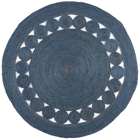 SAFAVIEH Natural Fiber Morgan Solid Area Rug, Navy, 7' x 7' Round