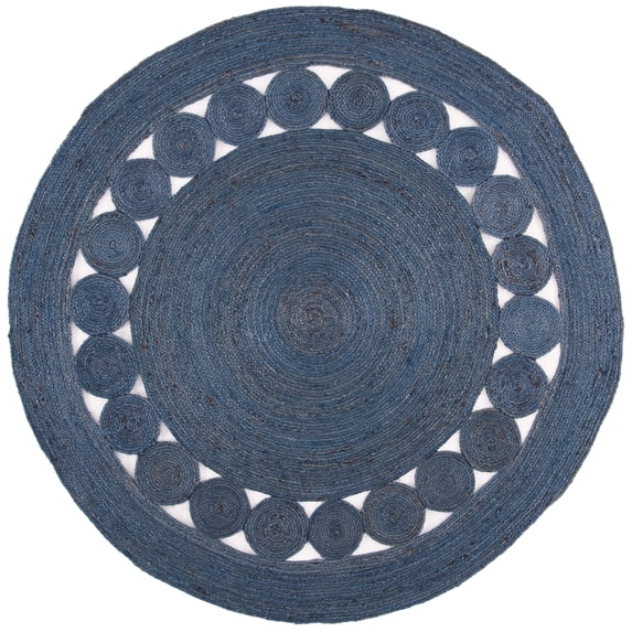SAFAVIEH Natural Fiber Morgan Solid Area Rug, Navy, 7' x 7' Round