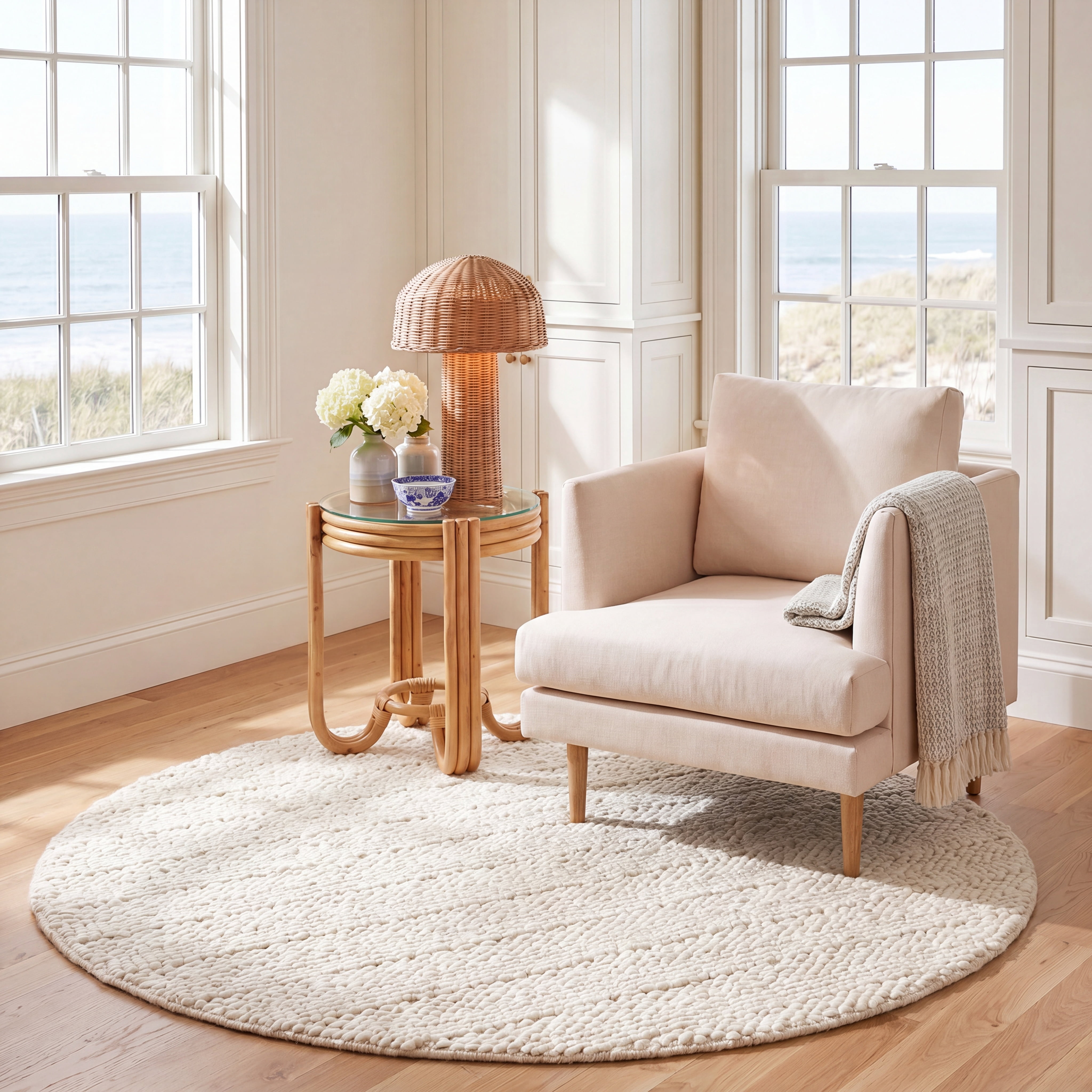 Safavieh Natural Fiber Henrika Geometric Area Rug, Bleach, 7' x 7' Round