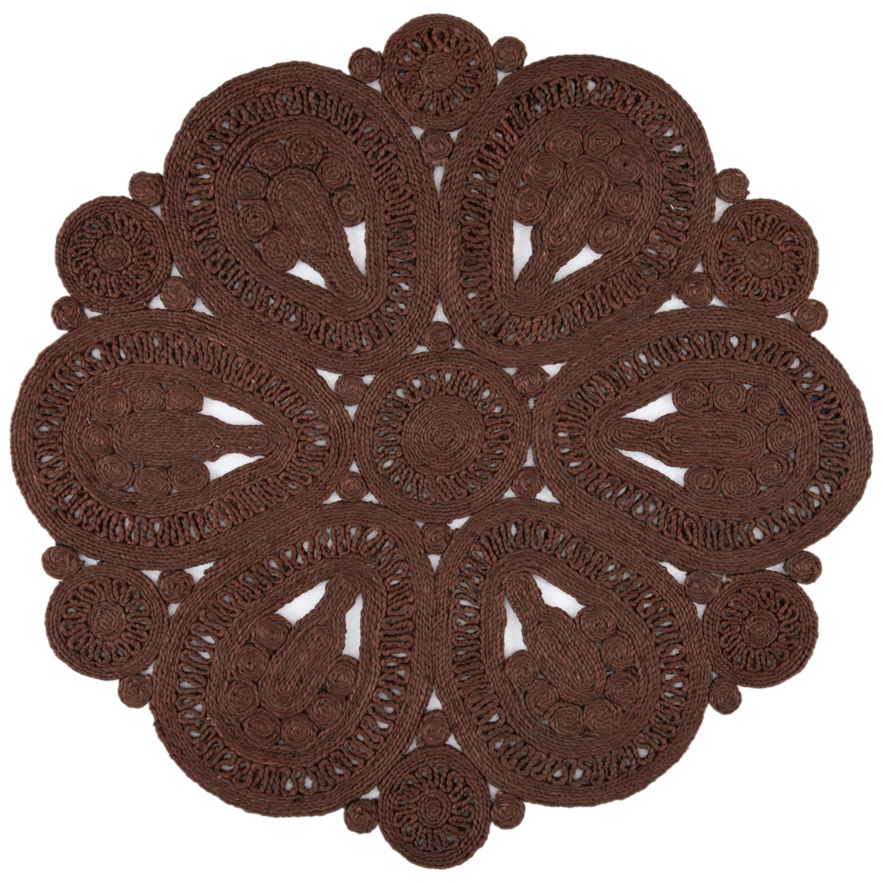 Handwoven Brown Round Jute Area Rug 5'0"